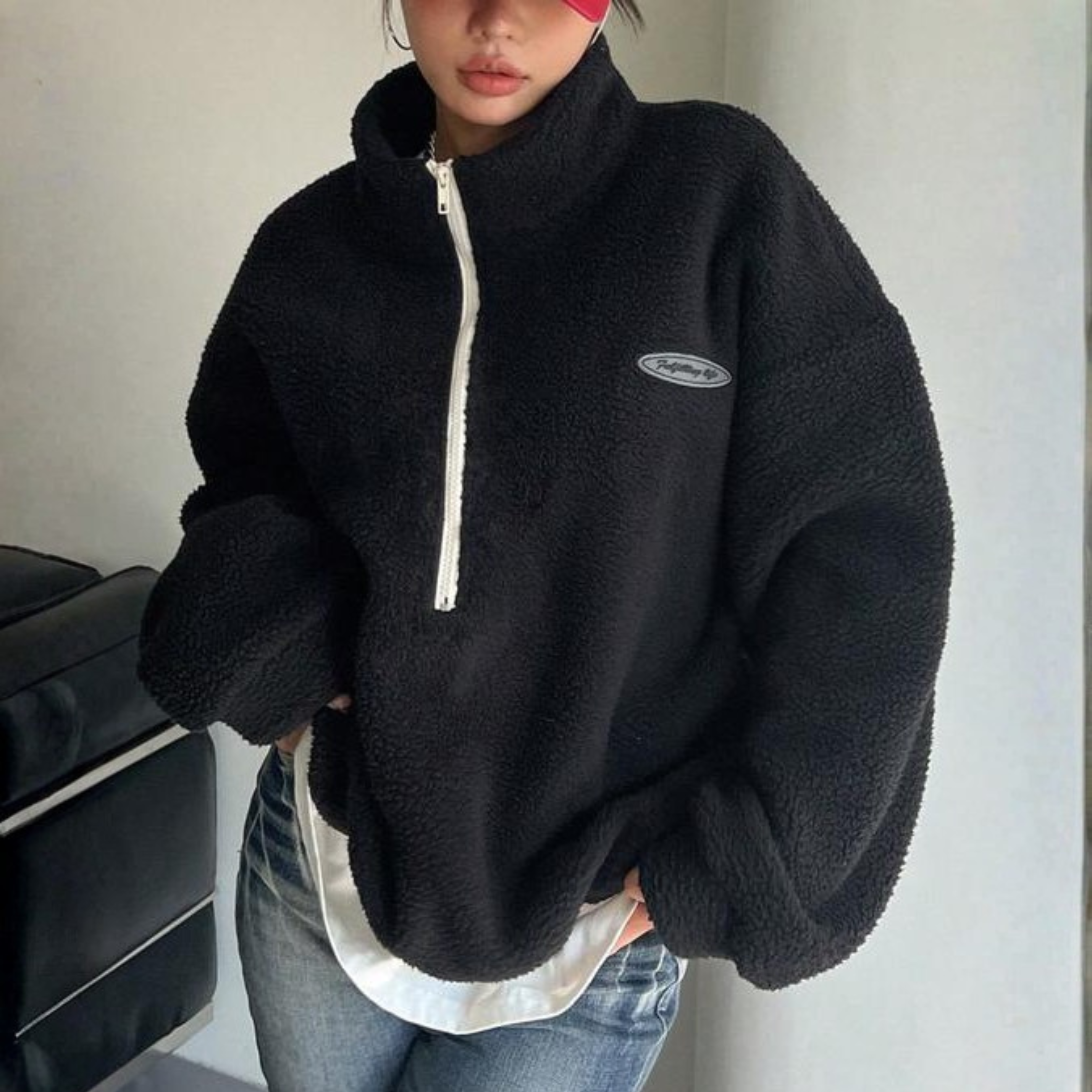 AVALANNA - Comfy Fuzzy Half Zip Long Sleeve Sweatshirt