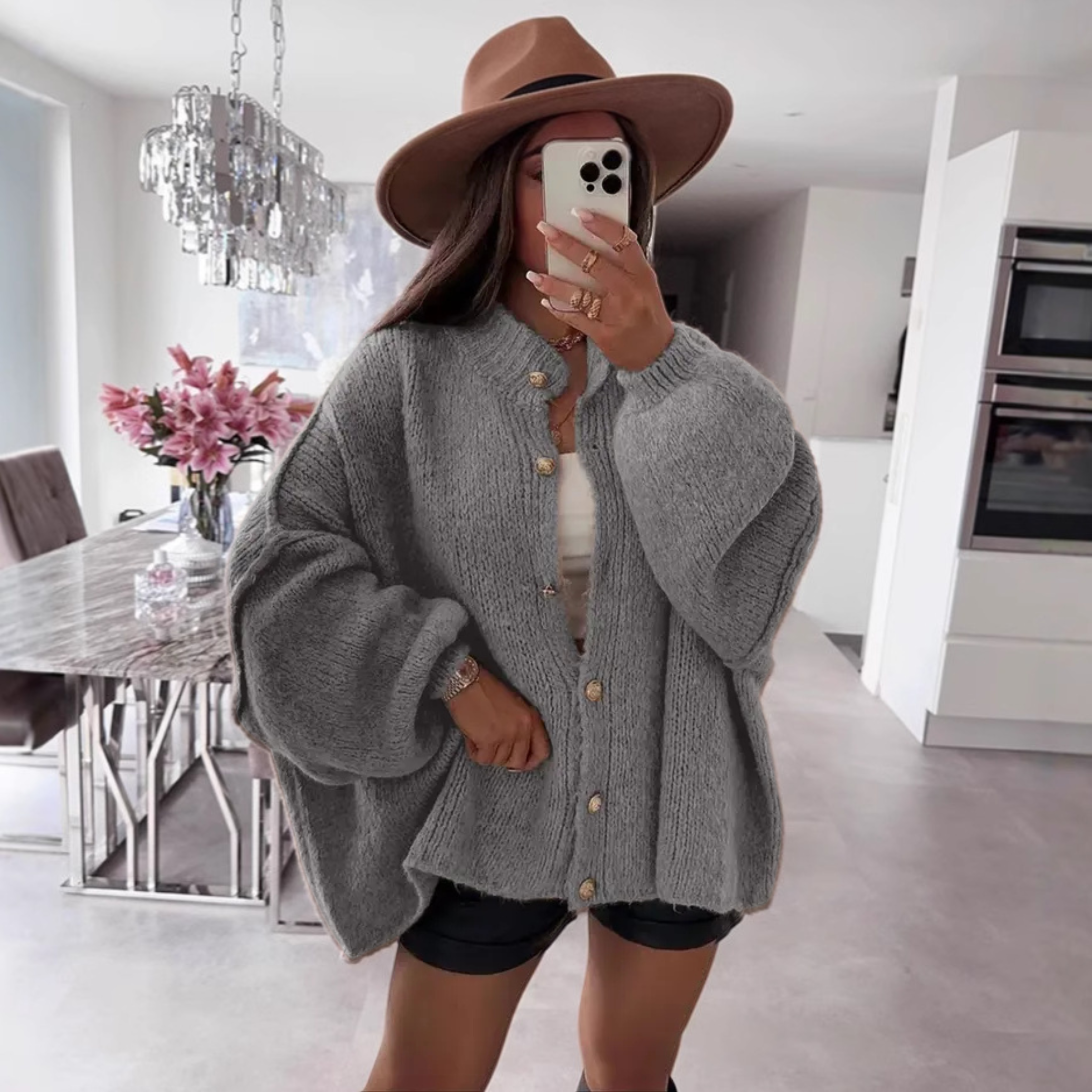 VANDANA - Classic Button-Down Long Sleeve Cardigan