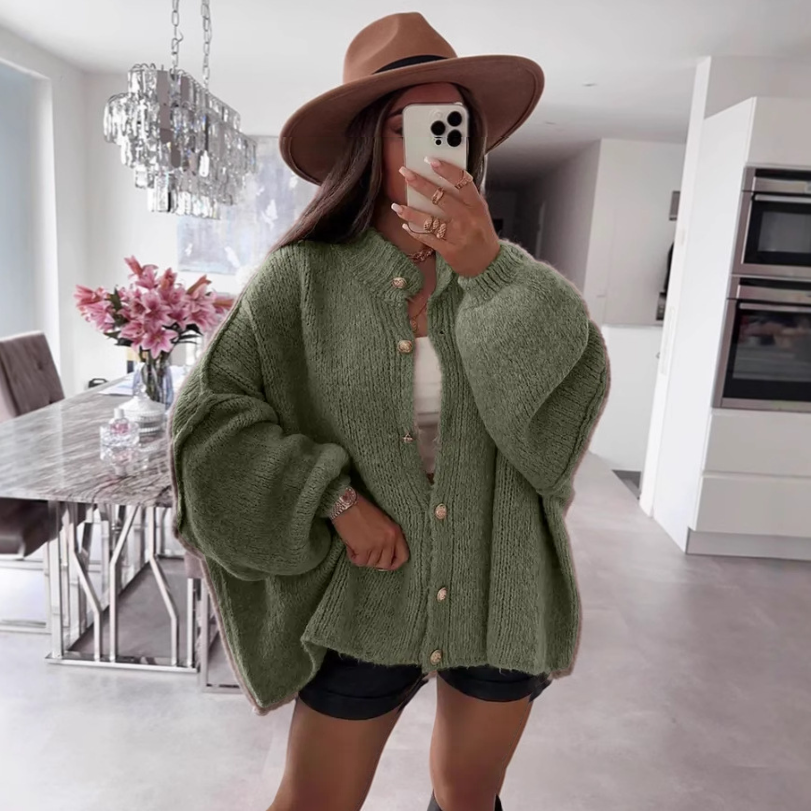 VANDANA - Classic Button-Down Long Sleeve Cardigan