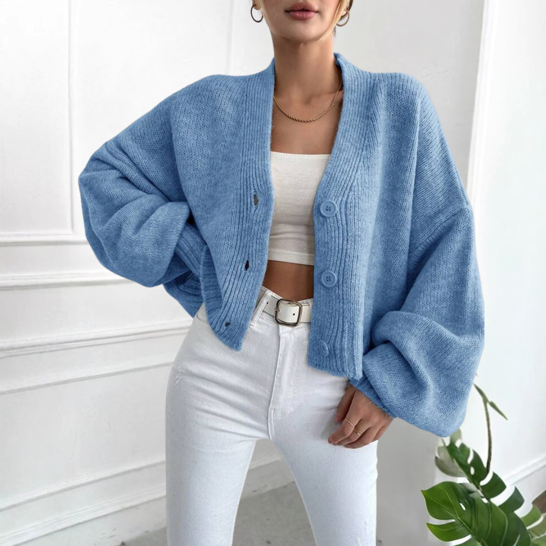 QONY - Casual Crop Lantern Sleeve Cardigan