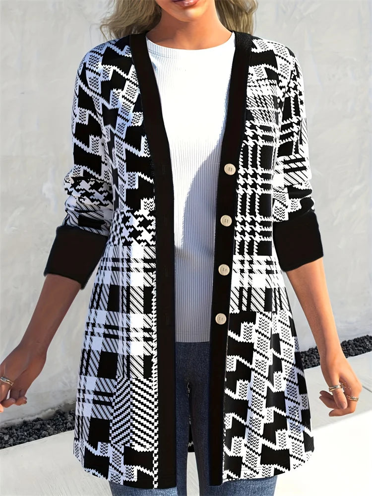 LEONA | Sleek Geo-Print Cardigan