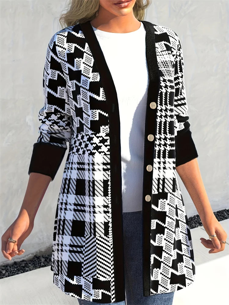 LEONA | Sleek Geo-Print Cardigan