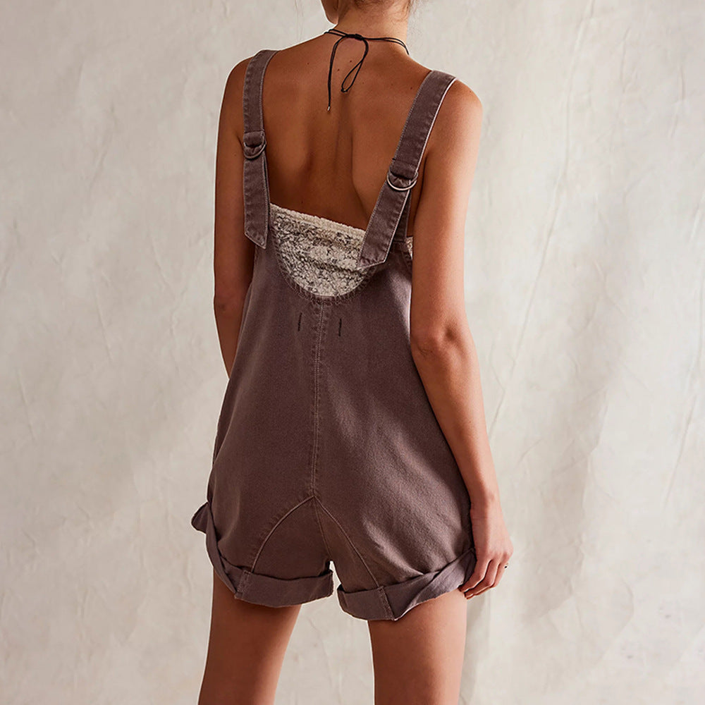 IVYLI - Casual Fitted Sleeveless Denim Romper