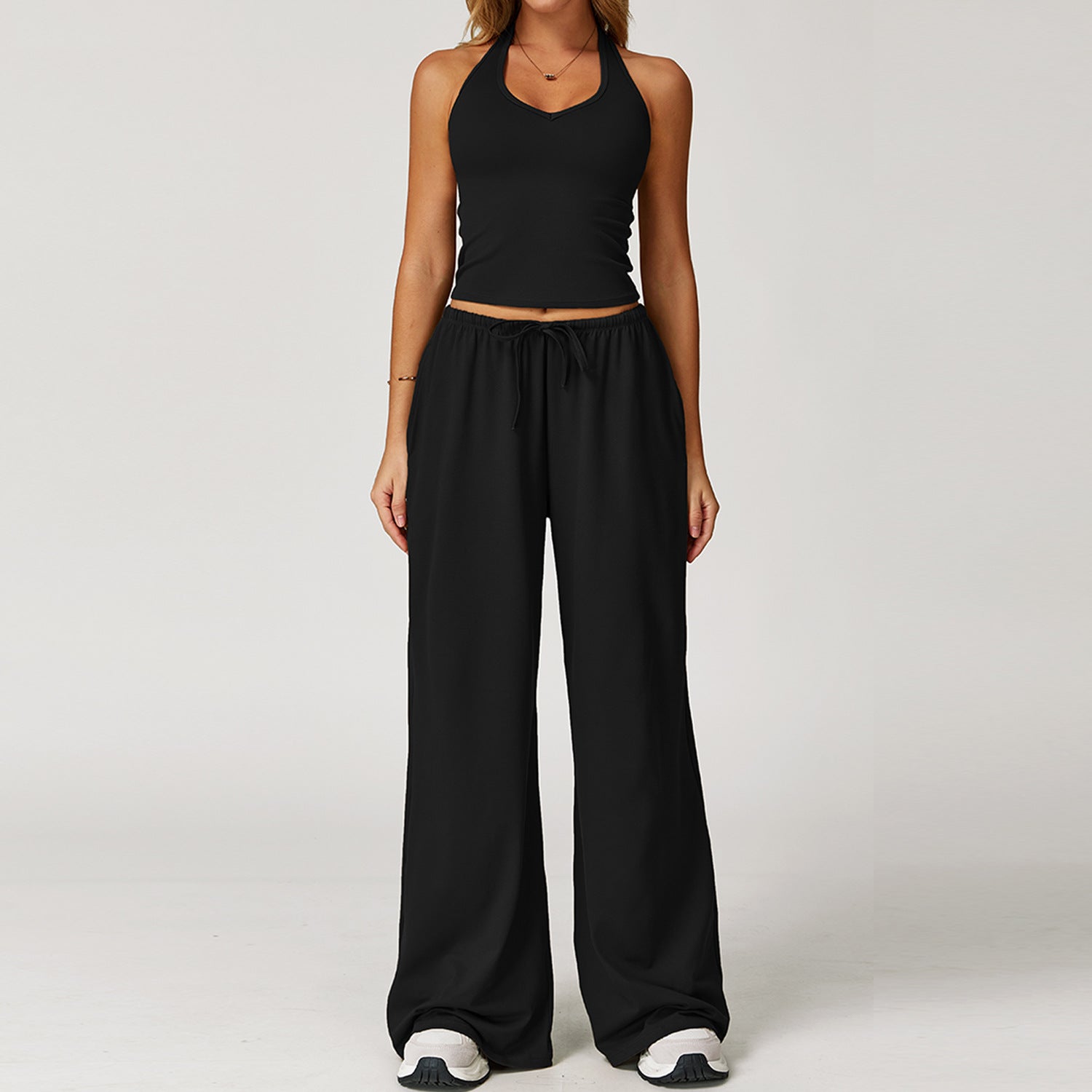 ARAYA - Casual Crop Tank Top and Wide Leg Pants Set