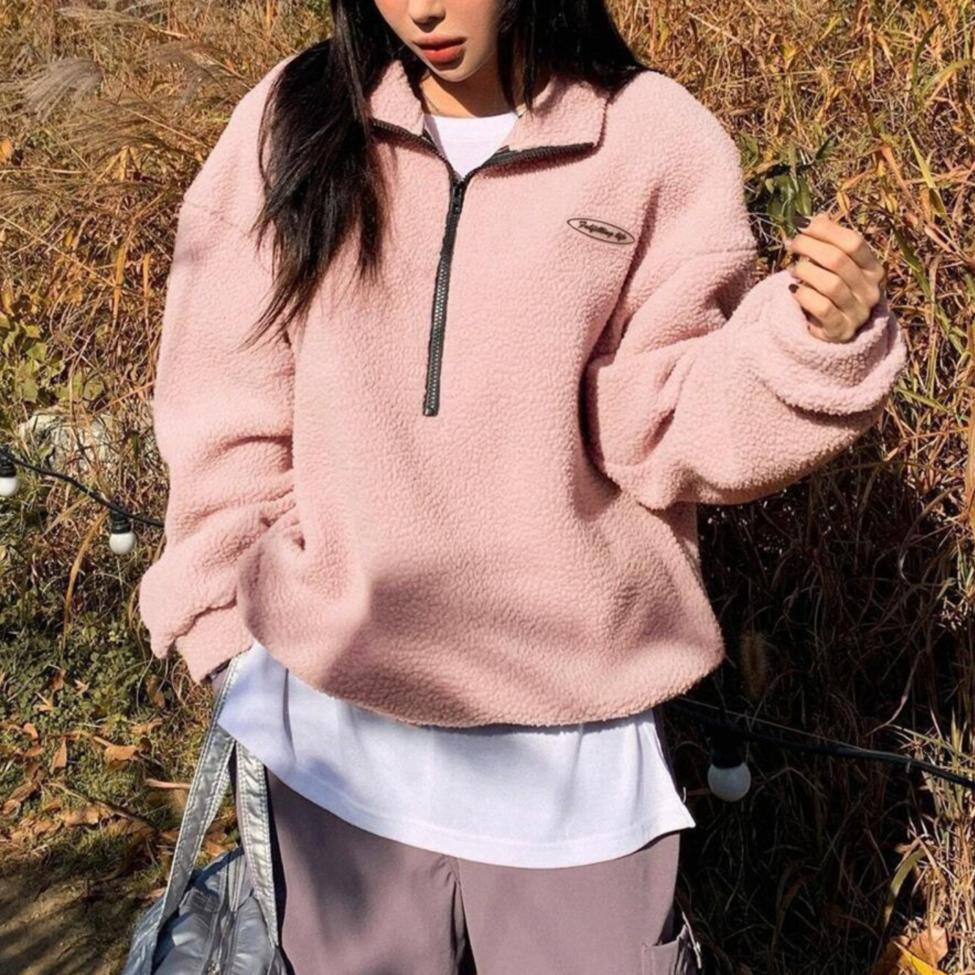 AVALANNA - Comfy Fuzzy Half Zip Long Sleeve Sweatshirt