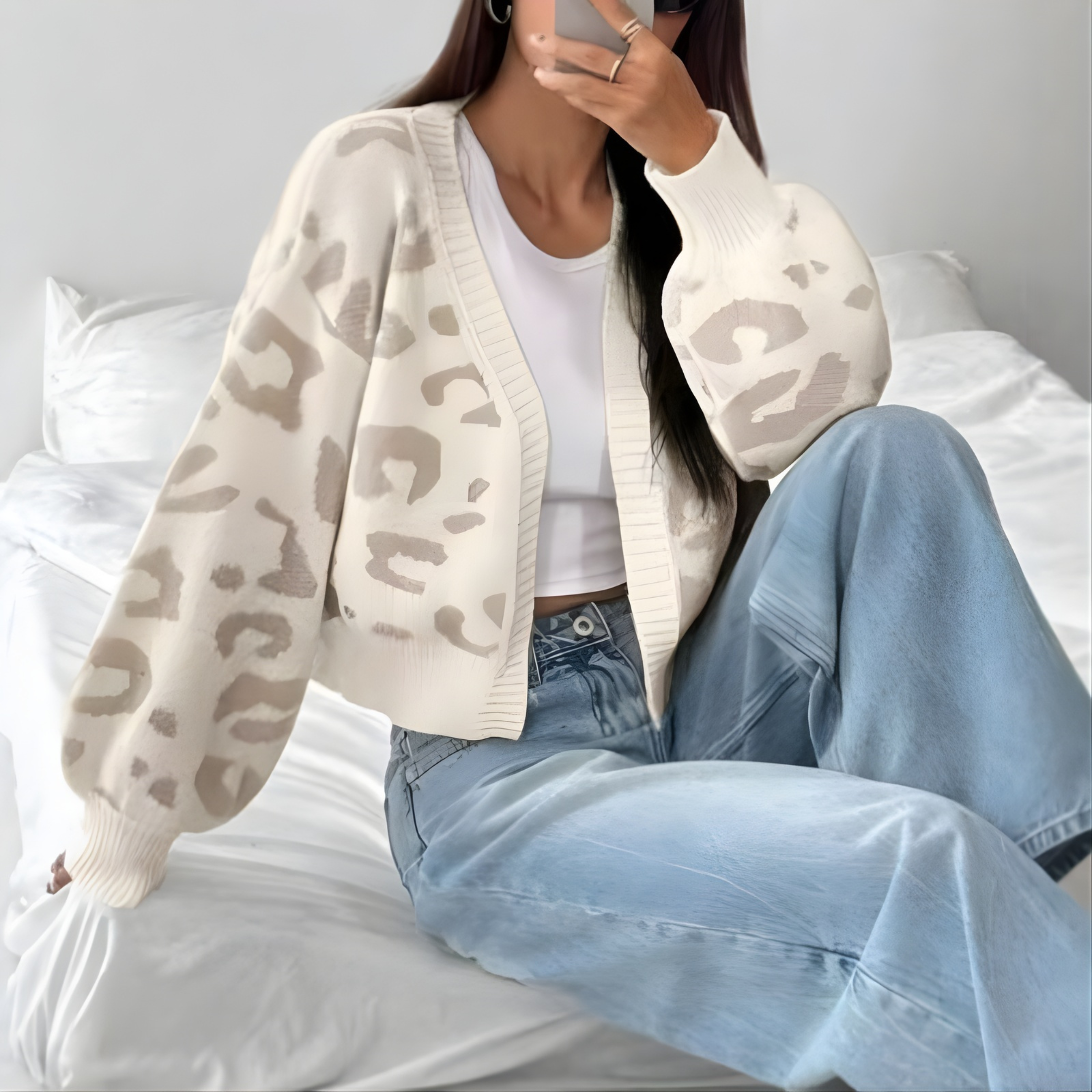 AVIA - Comfy Leopard Print Lantern Sleeve Cardigan