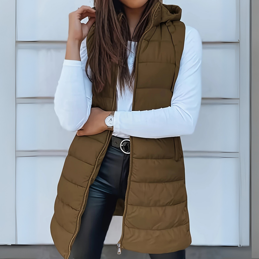 RAIN - Casual Sleeveless Hood Long Puffer Vest