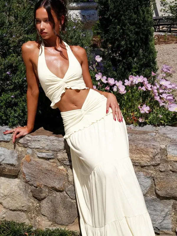 ARIYA – Chic Plunge Neck Summer Two-Piece Outfit