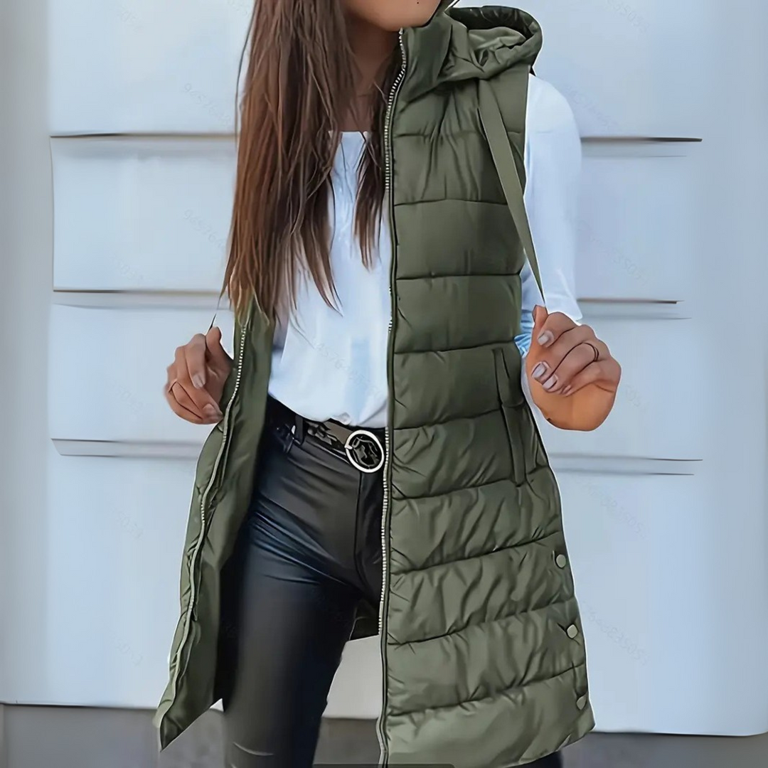 RAIN - Casual Sleeveless Hood Long Puffer Vest