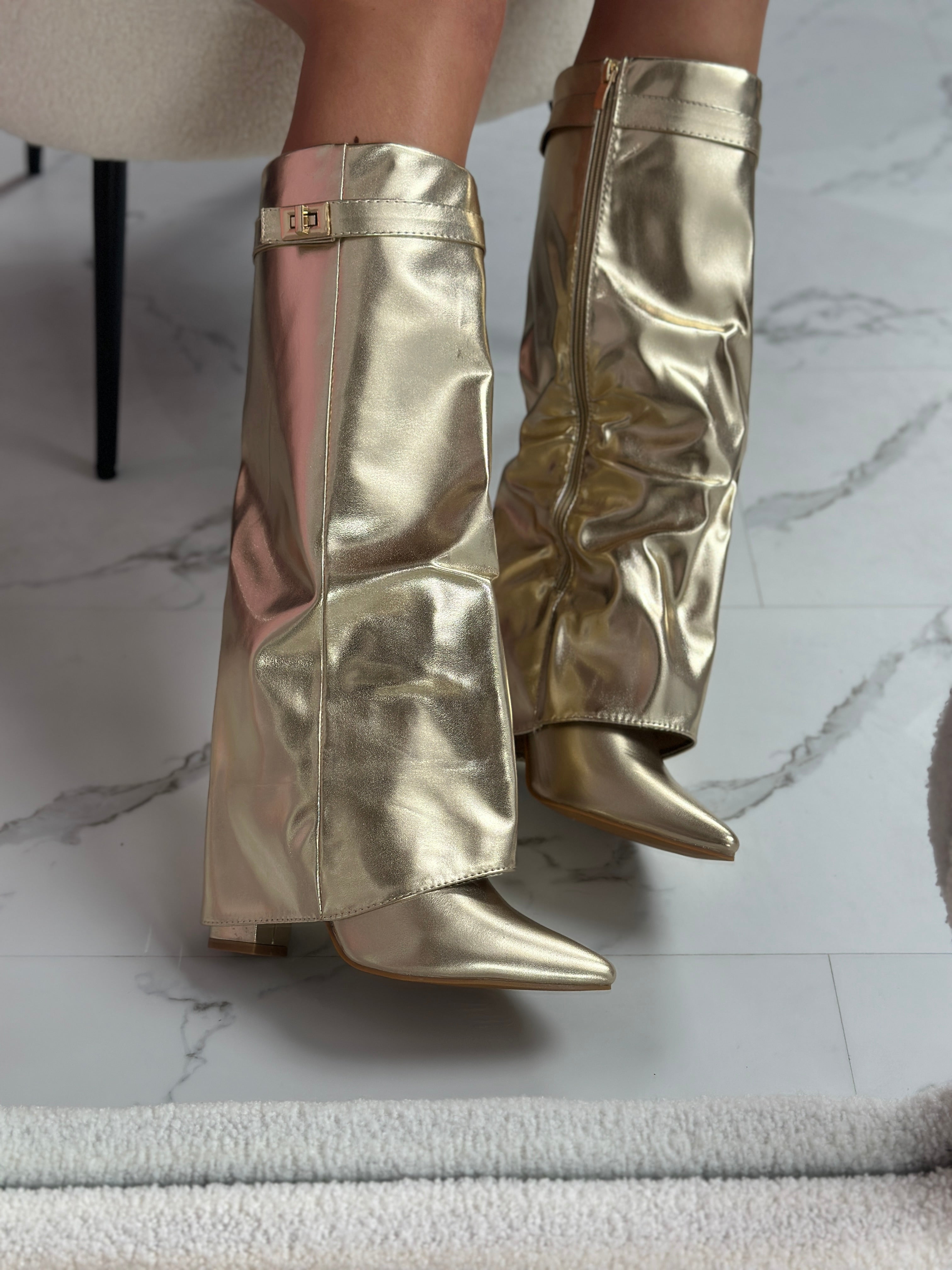 SERAPHINA - Gold Leather Boots