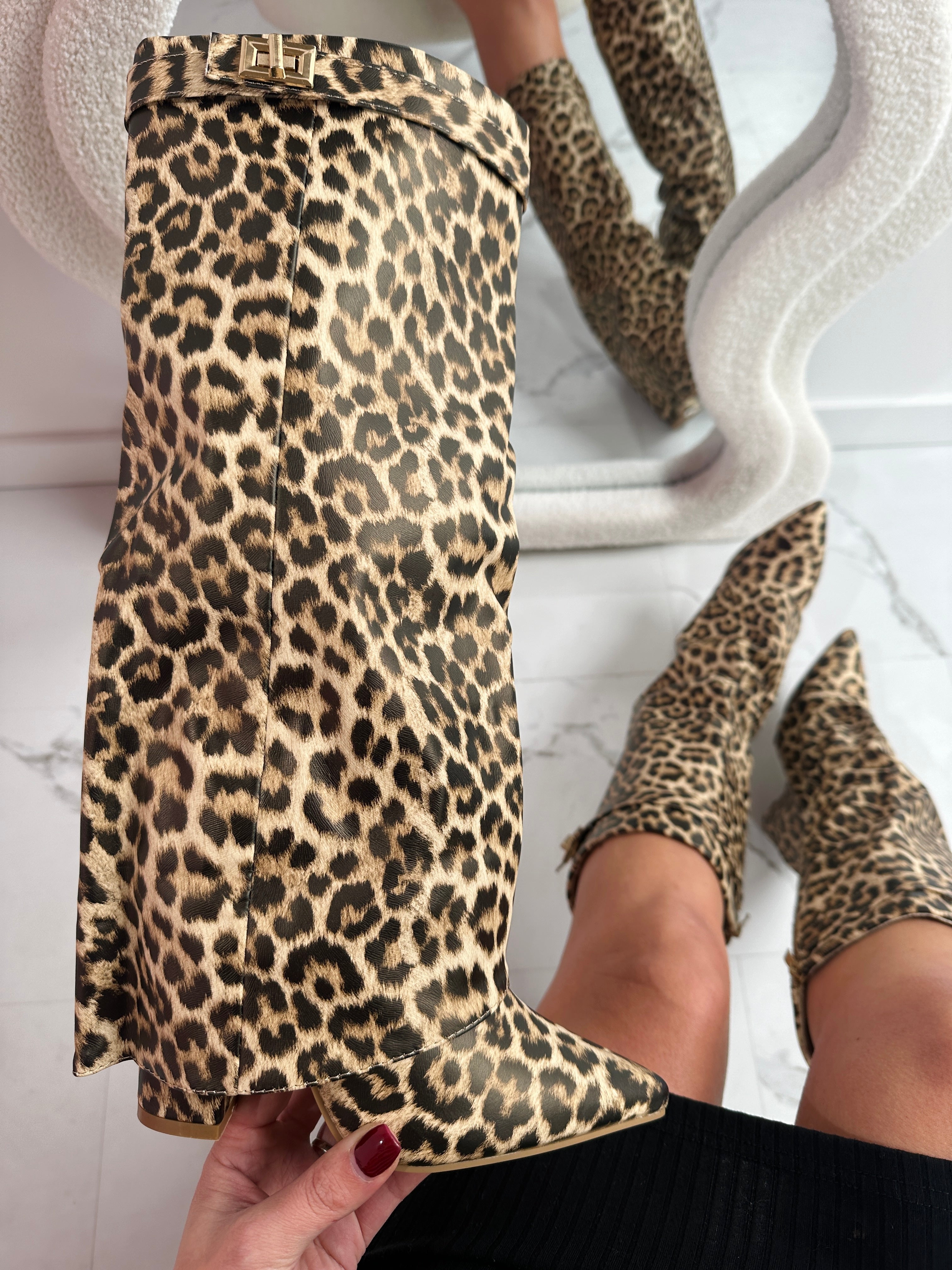 FELINA - Leopard Leather Boots