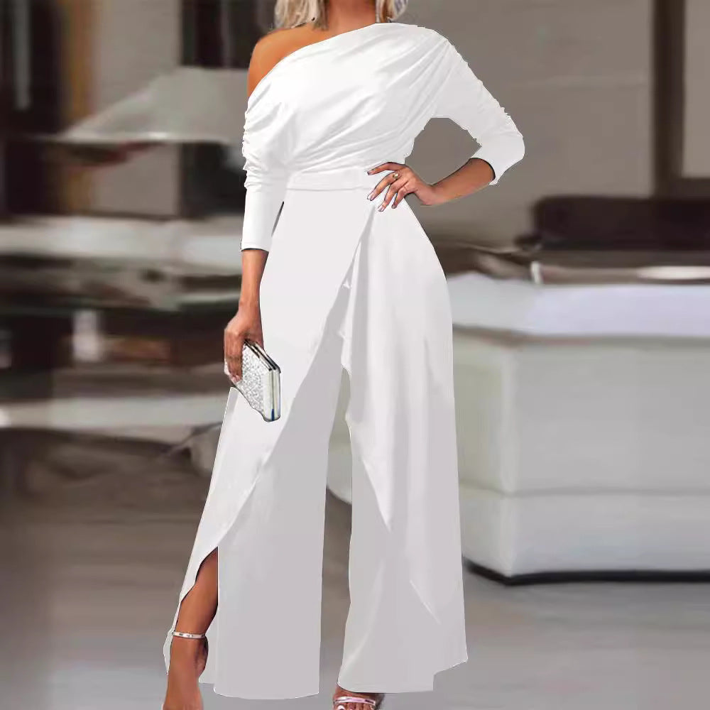 RANA - Elegant Ruched Wrap Split Hem Jumpsuit