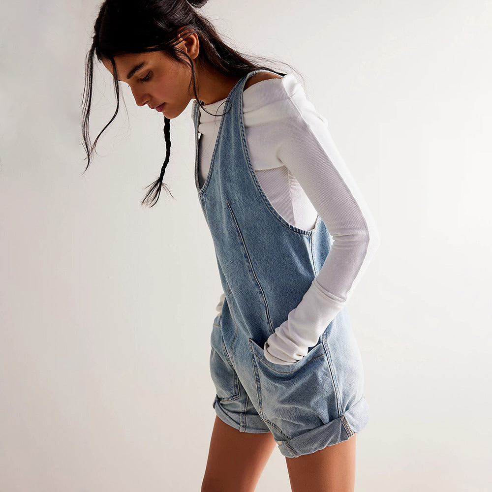 IVYLI -  Casual Fitted Sleeveless Denim Romper