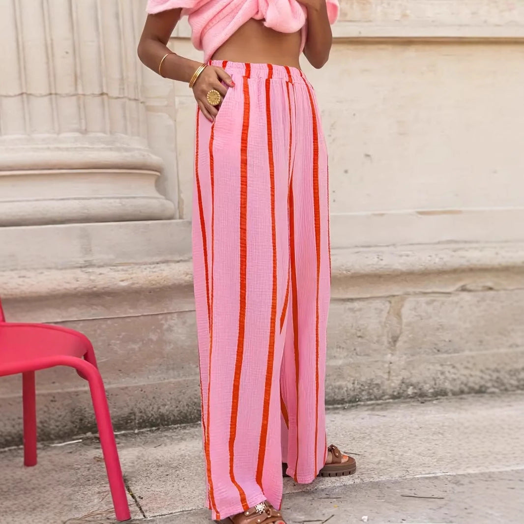 CHARO – Comfy Striped Wide-Leg Lounge Trousers
