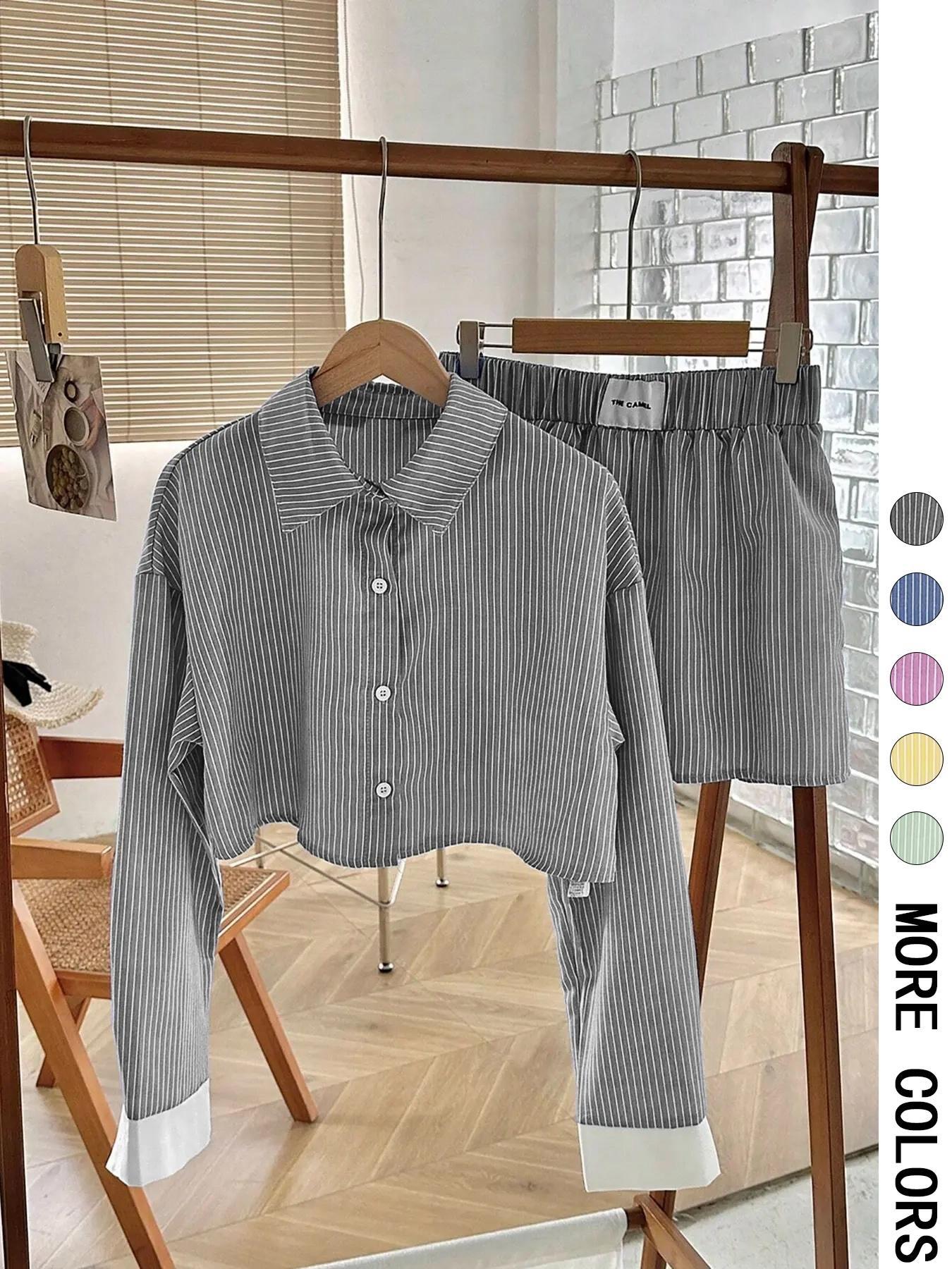 EMERSYN - Casual Collared Long-Sleeve Co-Ord Set