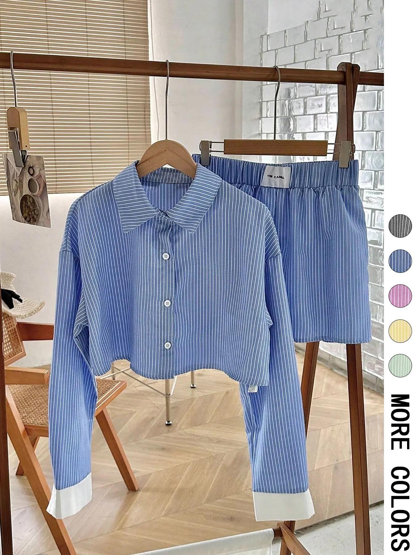 EMERSYN - Casual Collared Long-Sleeve Co-Ord Set