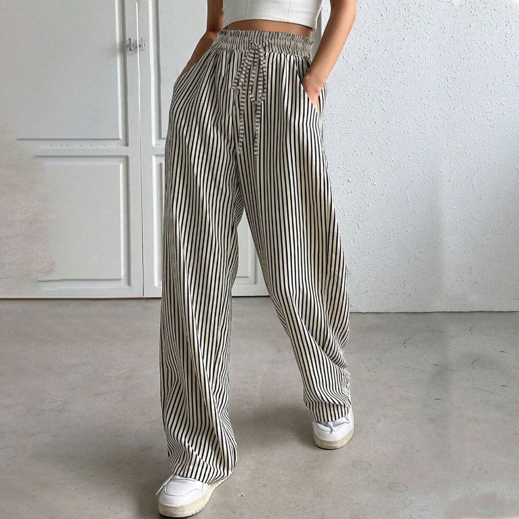 TAITE - Simple Summer Striped Relaxed Fit Buttom