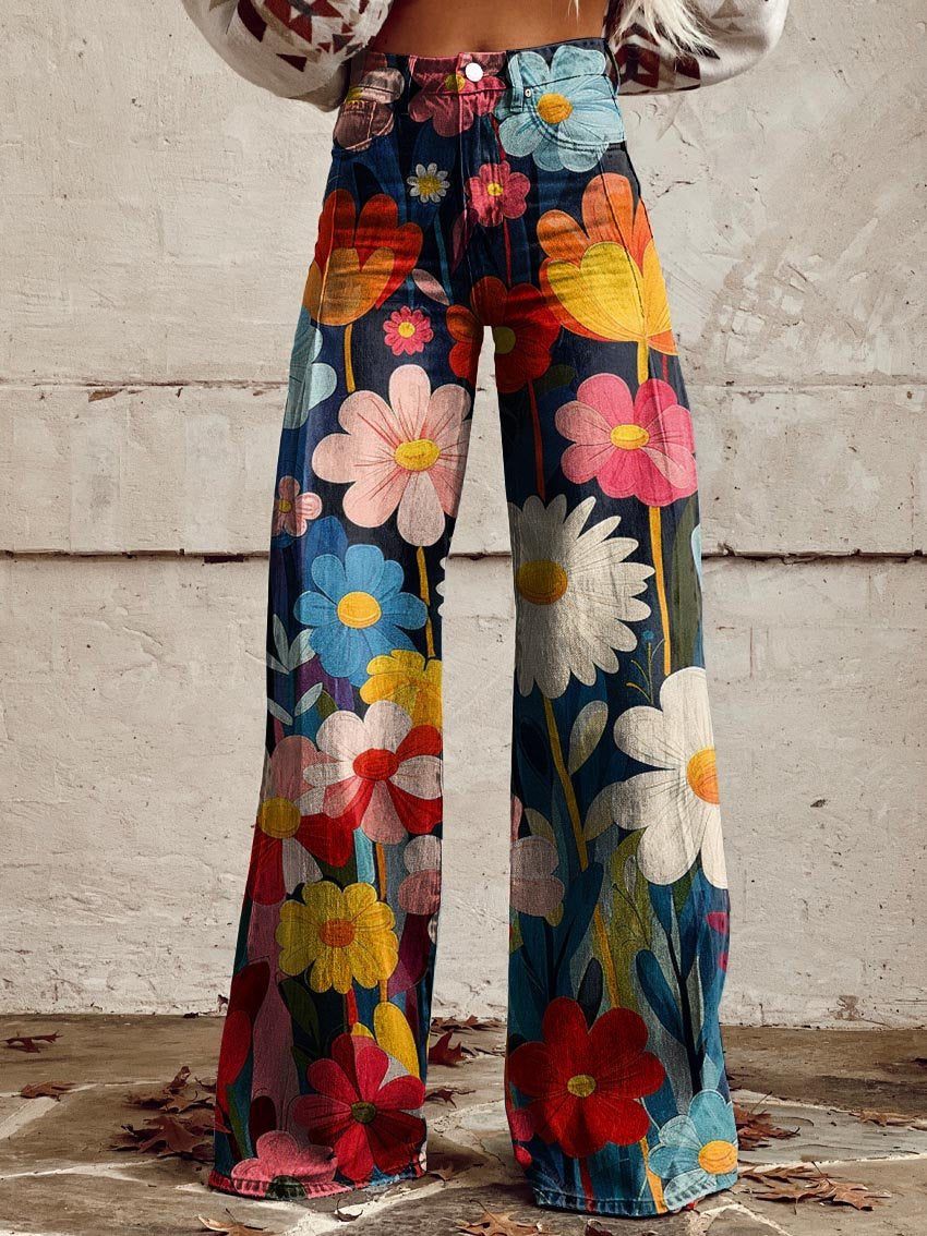 FLEUR - Chic Floral Wide-Leg Pants